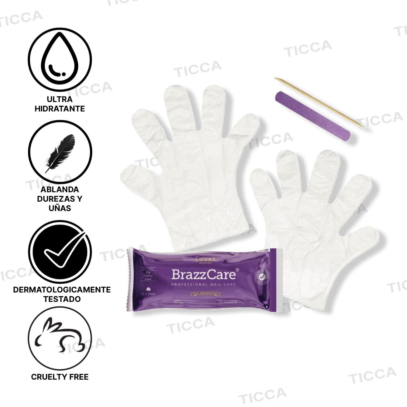 CAJA 90 UDS KIT DE MANICURA GUANTES CON CREMA+LIMA+PALITO | BRAZZCARE - Imagen 2