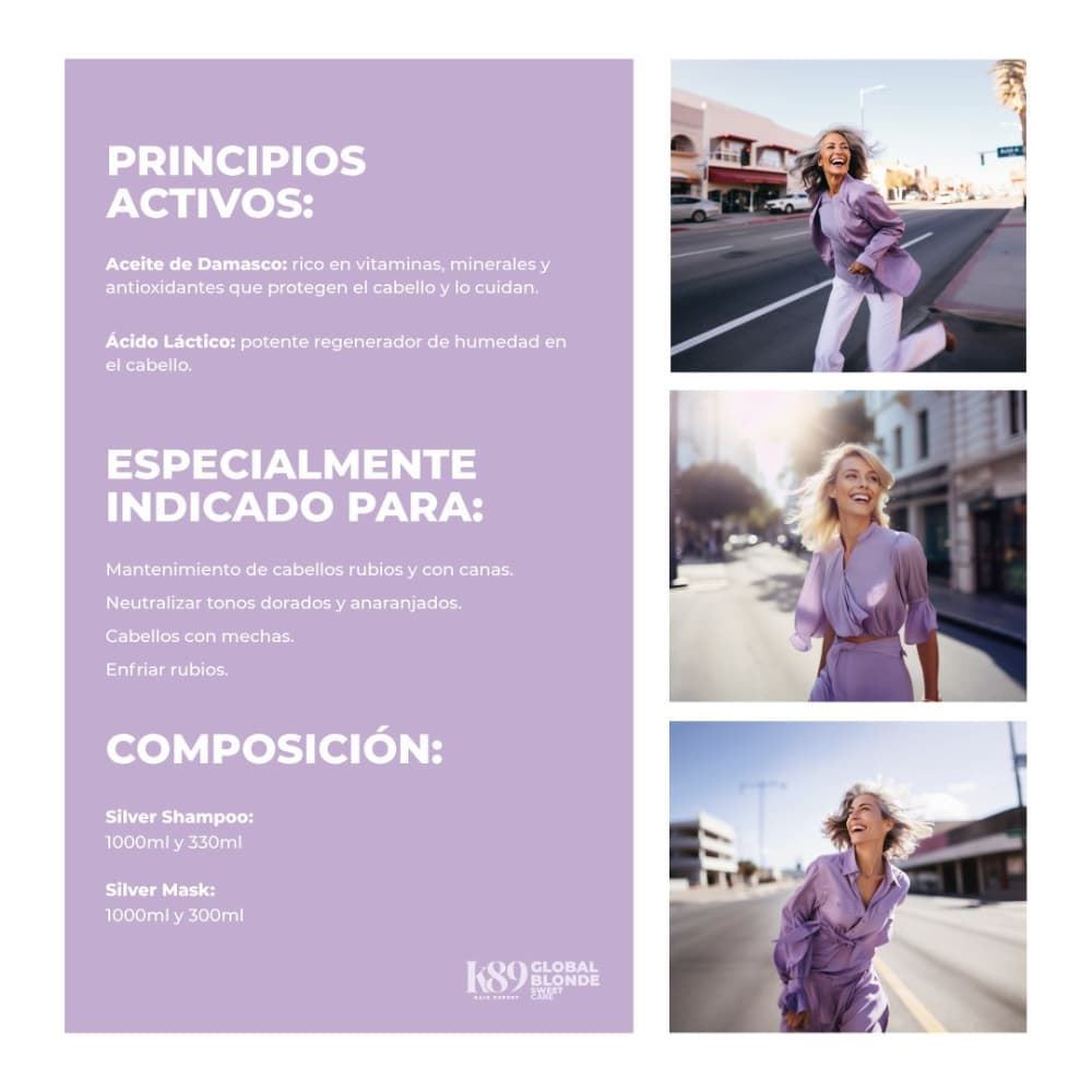 Champú Matizador Antiamarillos Violeta Silver Global Blonde 330 ml | K89 - Imagen 2