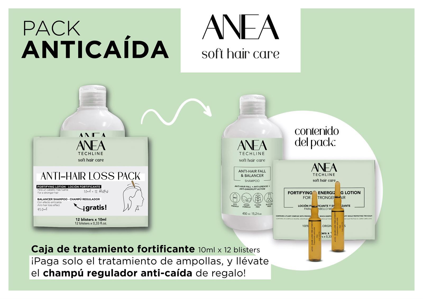 PACK AMPOLLAS ANTICAIDA +CHAMPU ¡GRATIS!  ANEA TECHLINE - Imagen 1